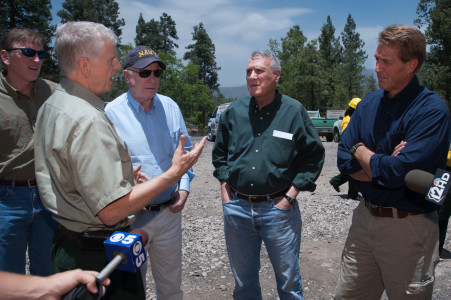 Tom Tidwell, Chief of the U.S. Forest Service speaks with the members of Congress surveying the Wallow Fire damage near Alpine, AZ.