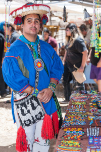 Eagle Rabbit, with the Huichol tribe in Jalisco, Mexico with some of the items available for sale at Pow Wow in the Pines 2011.